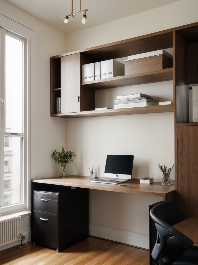 Balancing the functionality of a home office with the aesthetics of a living space in a New York apartment, utilizing compact desks, hidden storage, and stylish decor.