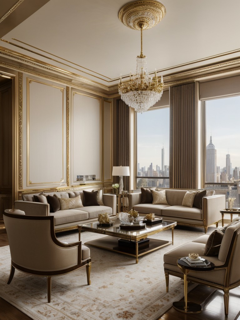 Designing a luxurious and spacious New York apartment with high-end finishes, custom-built features, and opulent decor.