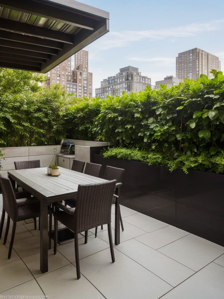 Designing a rooftop oasis in a New York apartment, complete with outdoor seating, lush greenery, and breathtaking views of the city skyline.