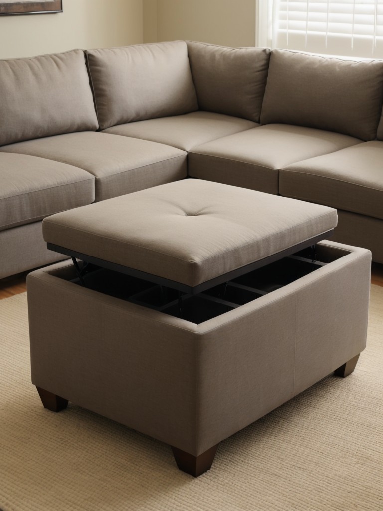 Consider using storage ottomans as both seating and a place to hide items.
