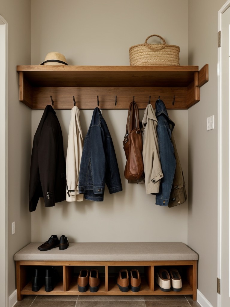 Equip your entryway with a coat rack, shoe storage, and a small bench with built-in storage.