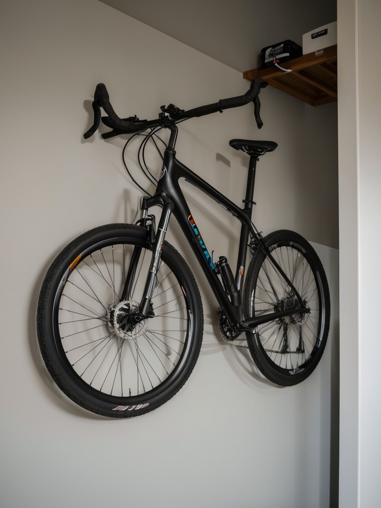Hang a wall-mounted bike rack to save space and keep your bicycle off the floor.