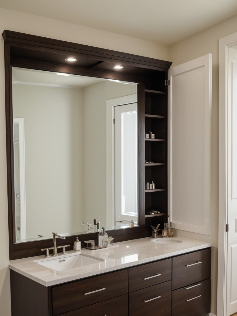 Install a floor-to-ceiling mirror with hidden storage behind it for jewelry or beauty products.