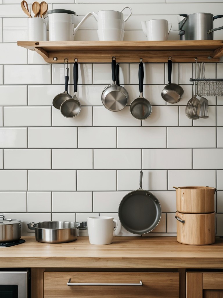 Install a pegboard in the kitchen for hanging pots, pans, and utensils.