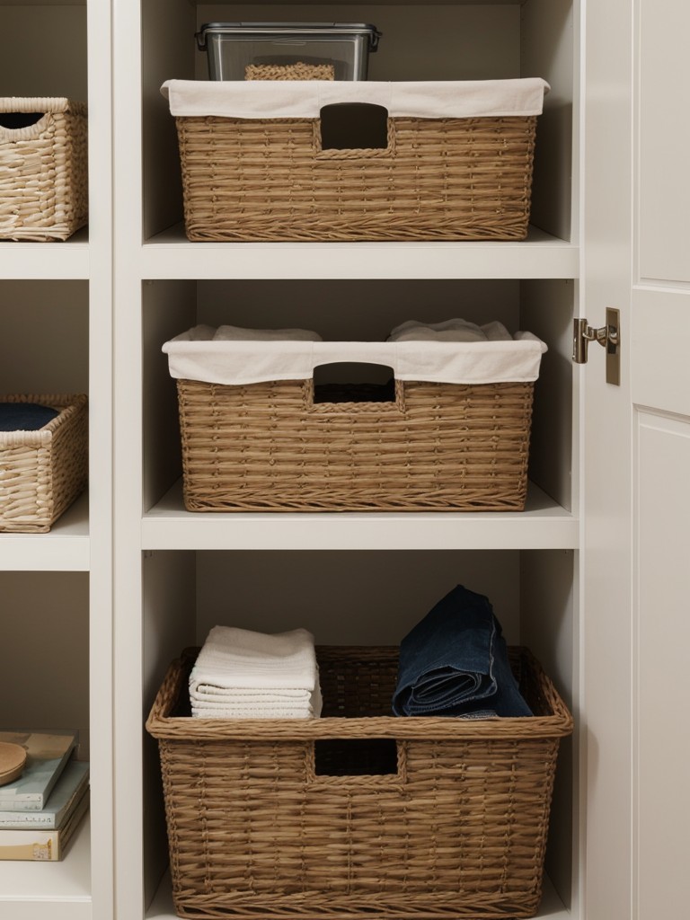 Use storage baskets or bins to keep items organized and easily accessible.