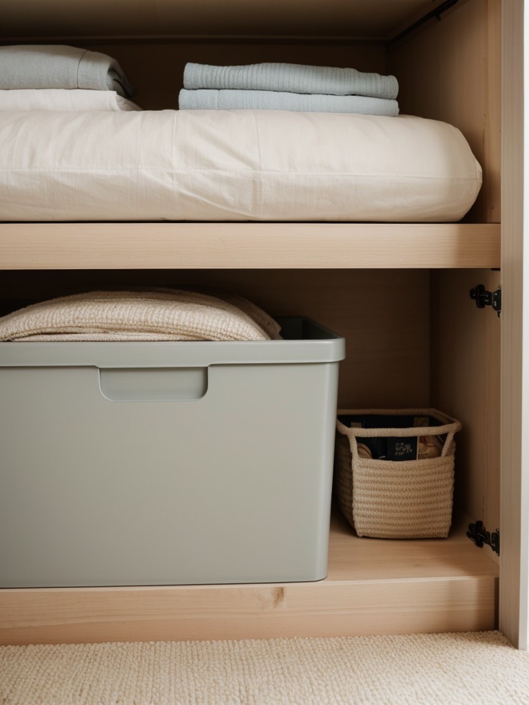 Use under-bed storage containers to stow away out-of-season clothing or linens.