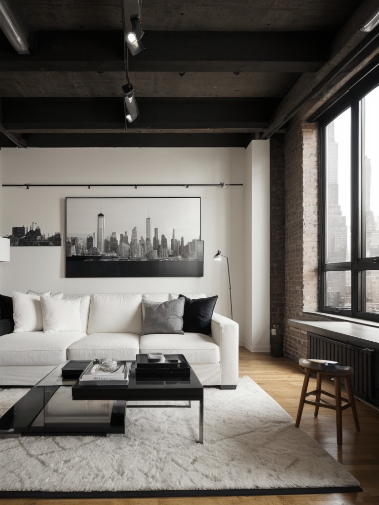 Bring the essence of New York City into your loft apartment by incorporating iconic elements like black and white photography, street art-inspired decor, and skyline views.