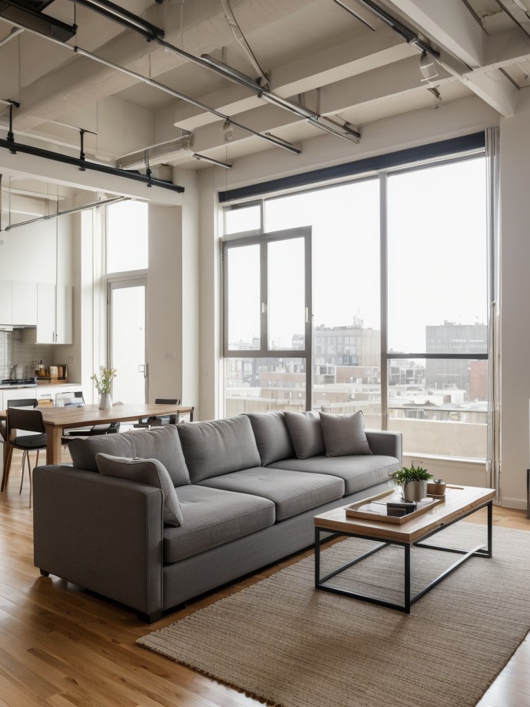 Embrace the open floor plan of your loft apartment by using stylish room dividers and strategic furniture placement to create distinct living areas.