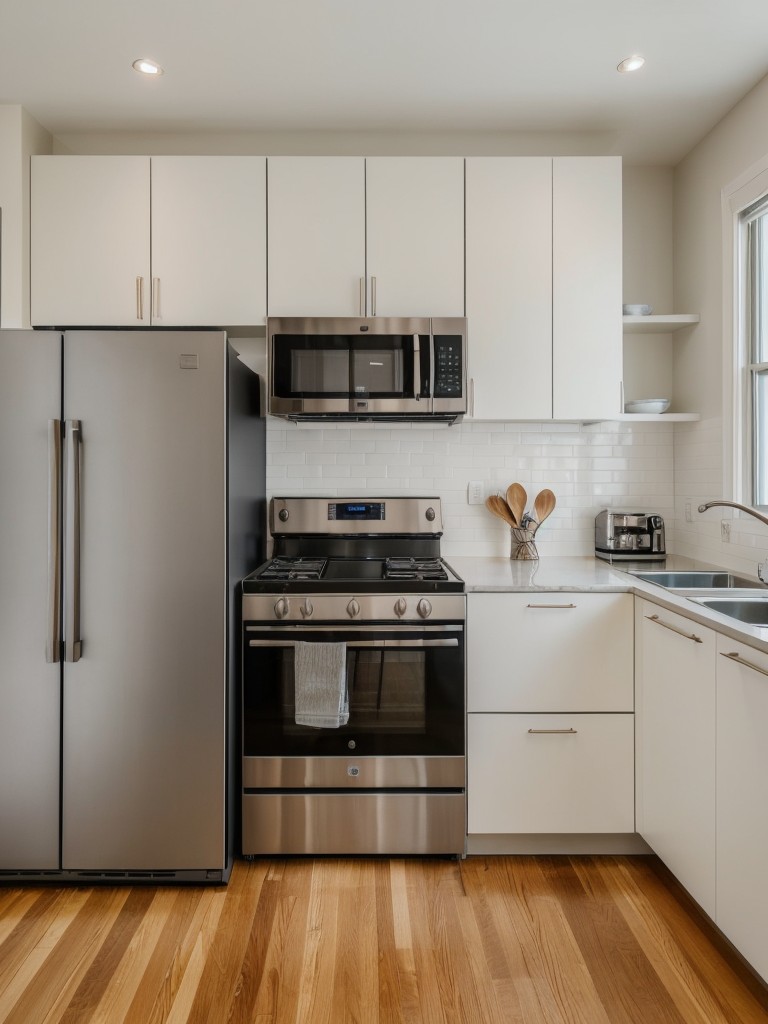 Designing a stylish and functional kitchenette for a New York studio apartment, using compact appliances, smart storage solutions, and a practical layout.