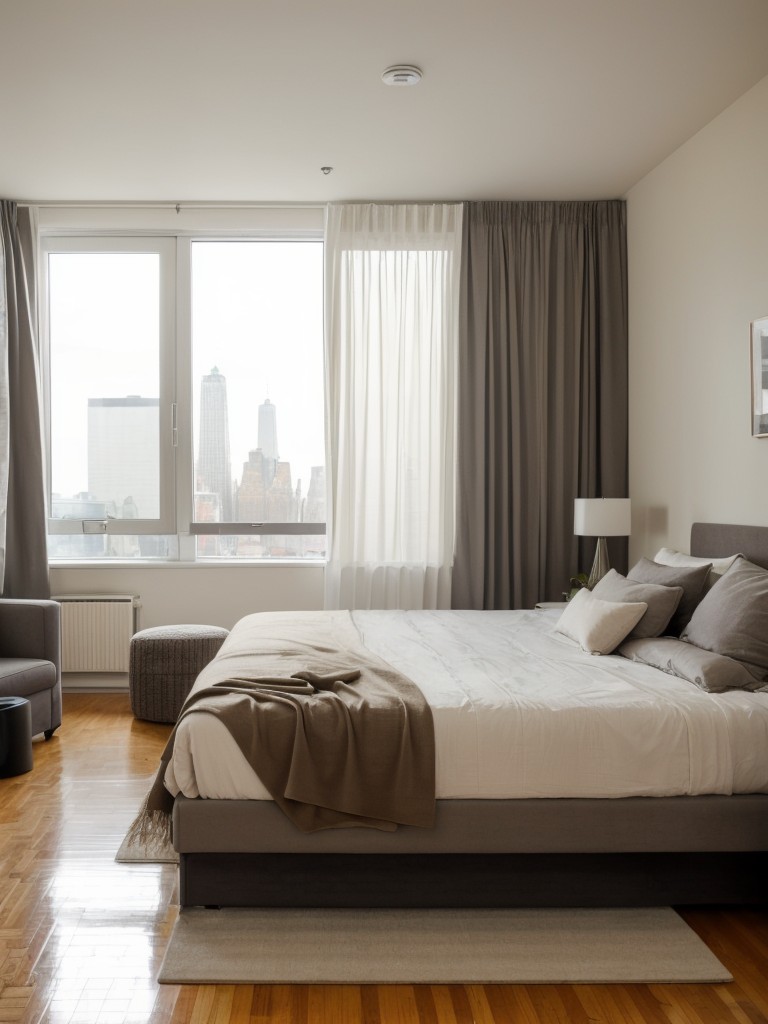 Tips for creating a defined sleeping area in a New York studio apartment, using room dividers, curtains, or elevated platforms.