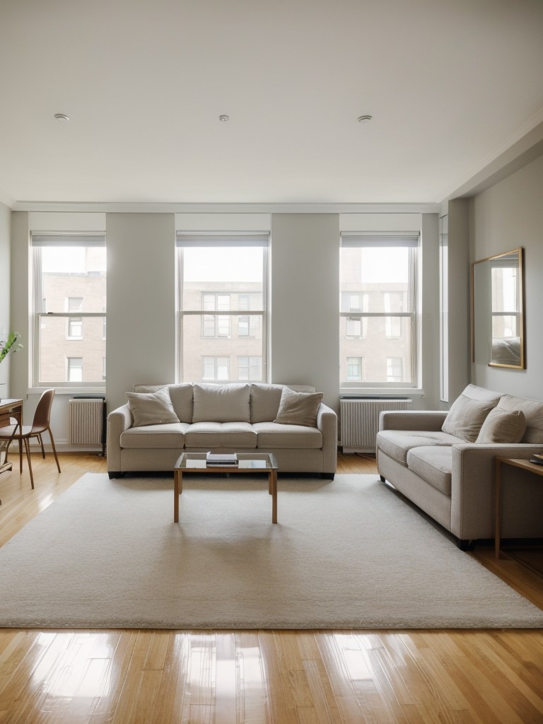 Utilizing natural light and incorporating large mirrors to make a New York Studio apartment feel more spacious and airy, while still maintaining privacy.