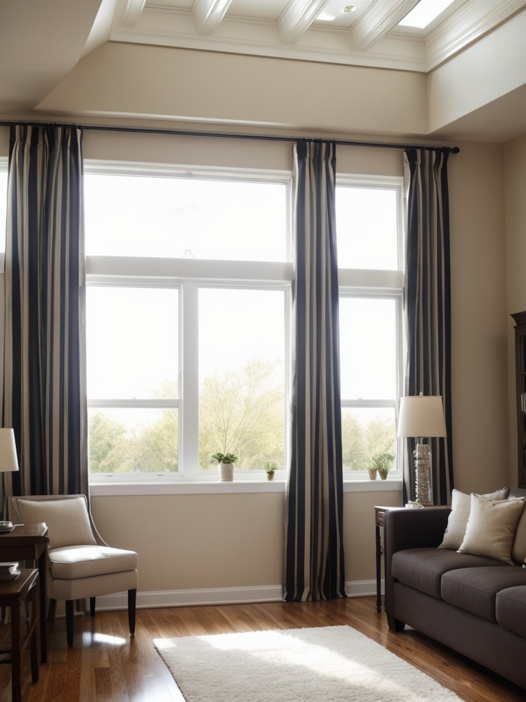 Create an illusion of higher ceilings by using vertical stripes or incorporating floor-to-ceiling curtains.