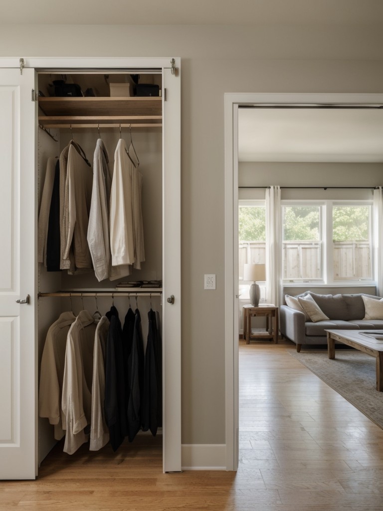 Hang curtains or drapes in front of storage areas to hide clutter and create a sleek look.