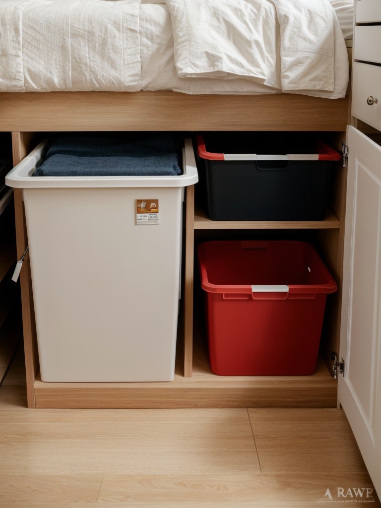 Make use of under-bed storage by using bins or containers to store items that are not frequently used.