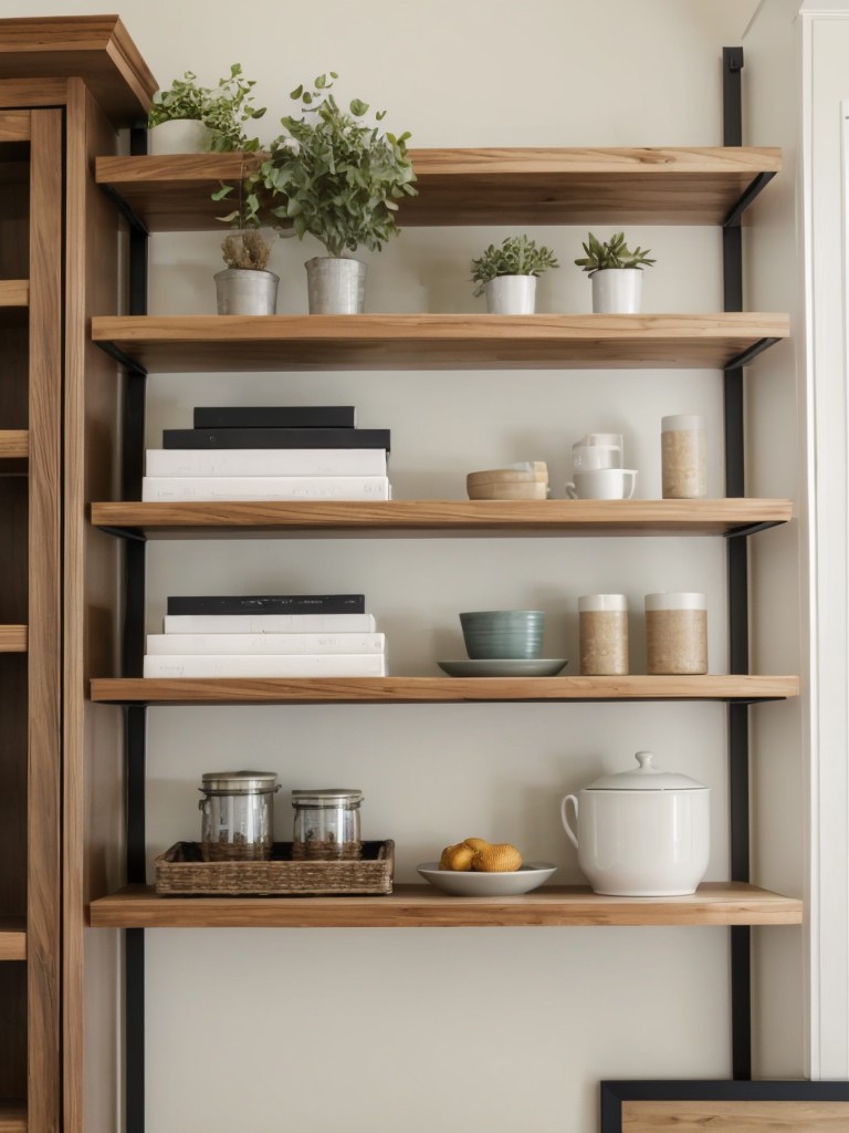 Hang temporary floating shelves for additional storage and visual interest.