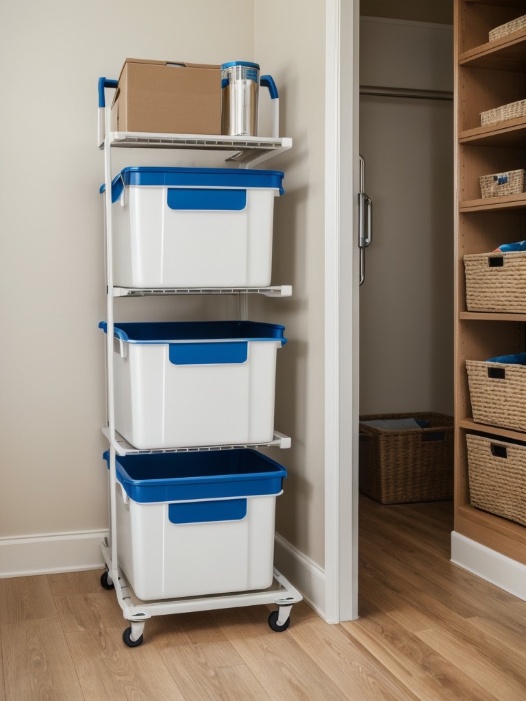 Utilize rolling carts or portable storage bins for flexible organization options in any room.