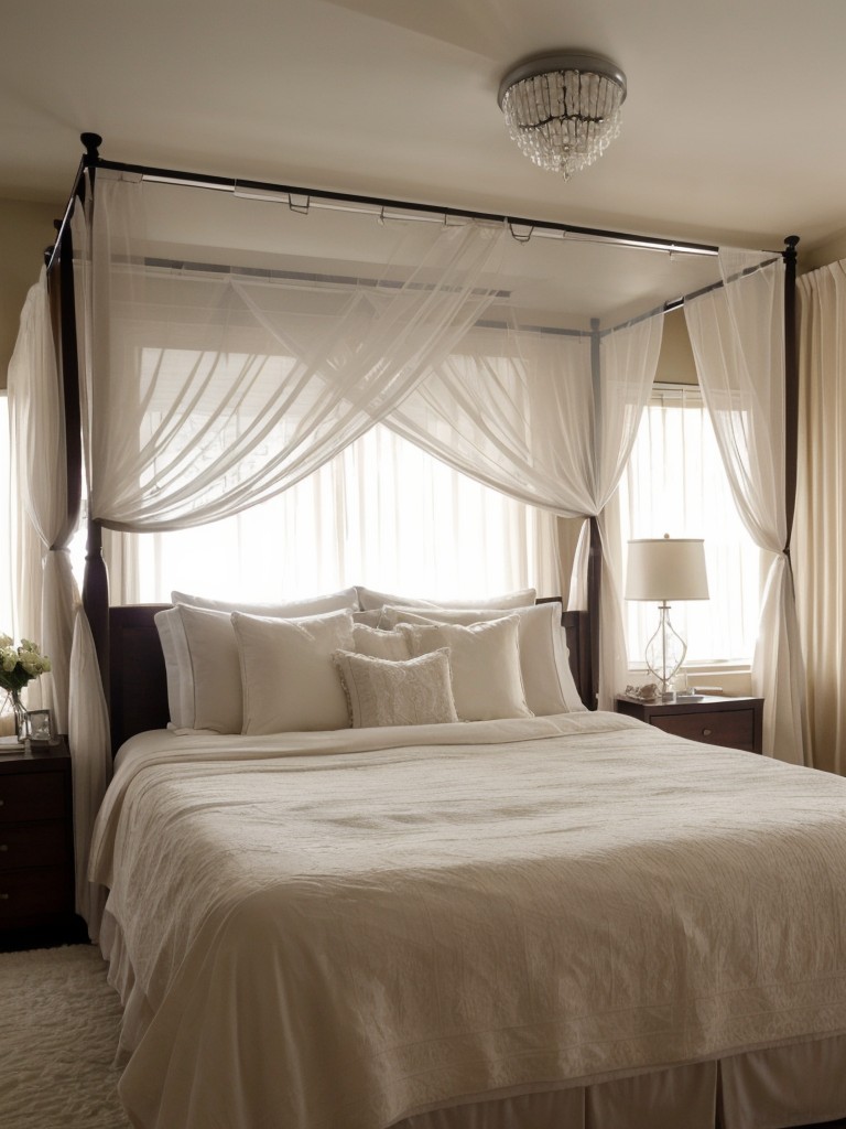 Create a romantic and intimate atmosphere in your NYC bedroom with soft, dimmable lighting, sheer curtains, and a canopy bed.