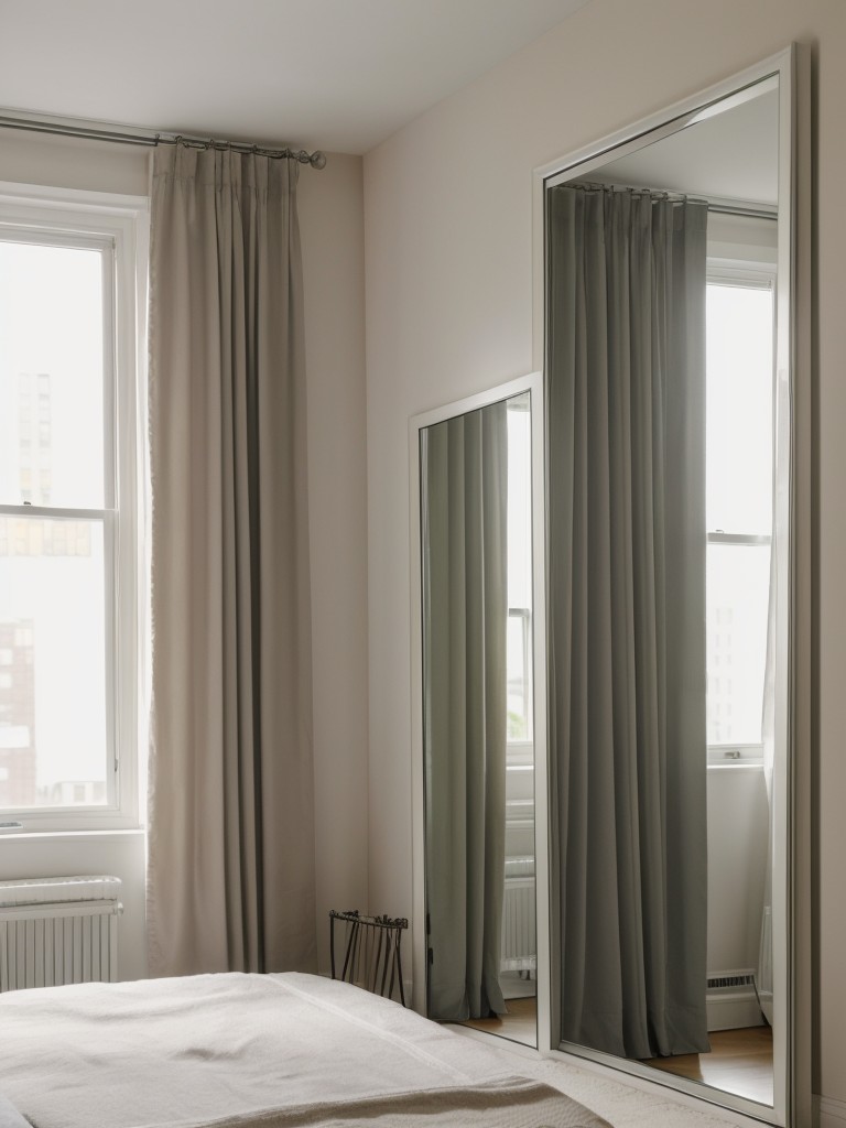 Enhance natural light in your small NYC bedroom by choosing sheer curtains or installing a large mirror to reflect light.