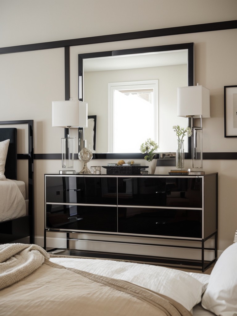 Infuse your bedroom with a modern and sleek aesthetic by incorporating glass, metal, and glossy finishes in your furniture and decor.