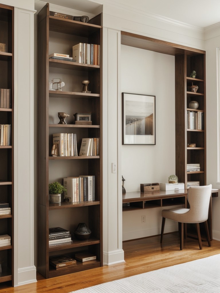 Make the most of vertical space in your NYC bedroom by installing wall-mounted shelves or utilizing a tall bookcase.