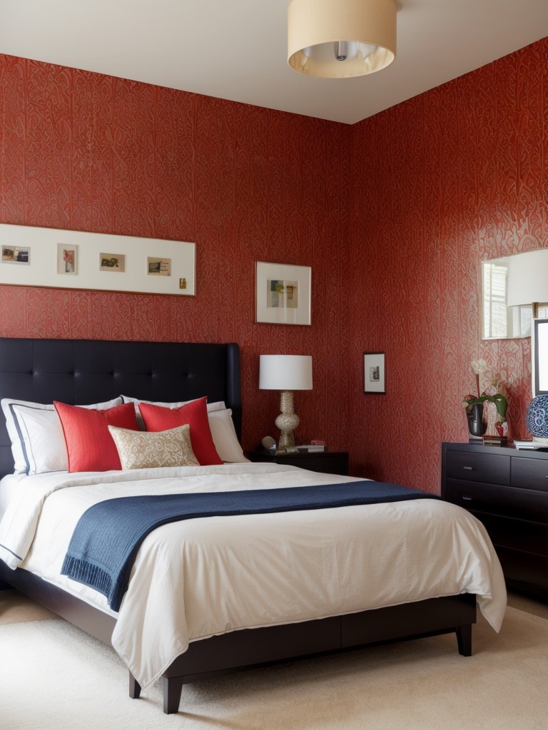 Make a statement with a bold accent wall in your bedroom, using vibrant colors or a trendy wallpaper pattern.