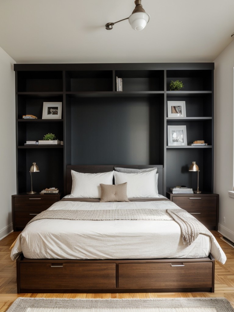 Maximize space in your NYC apartment bedroom with multifunctional furniture like a storage bed or wall-mounted shelves.