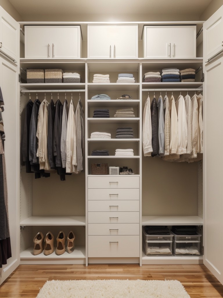 Optimize storage in your bedroom with built-in closets, under-bed storage bins, or hanging organizers.