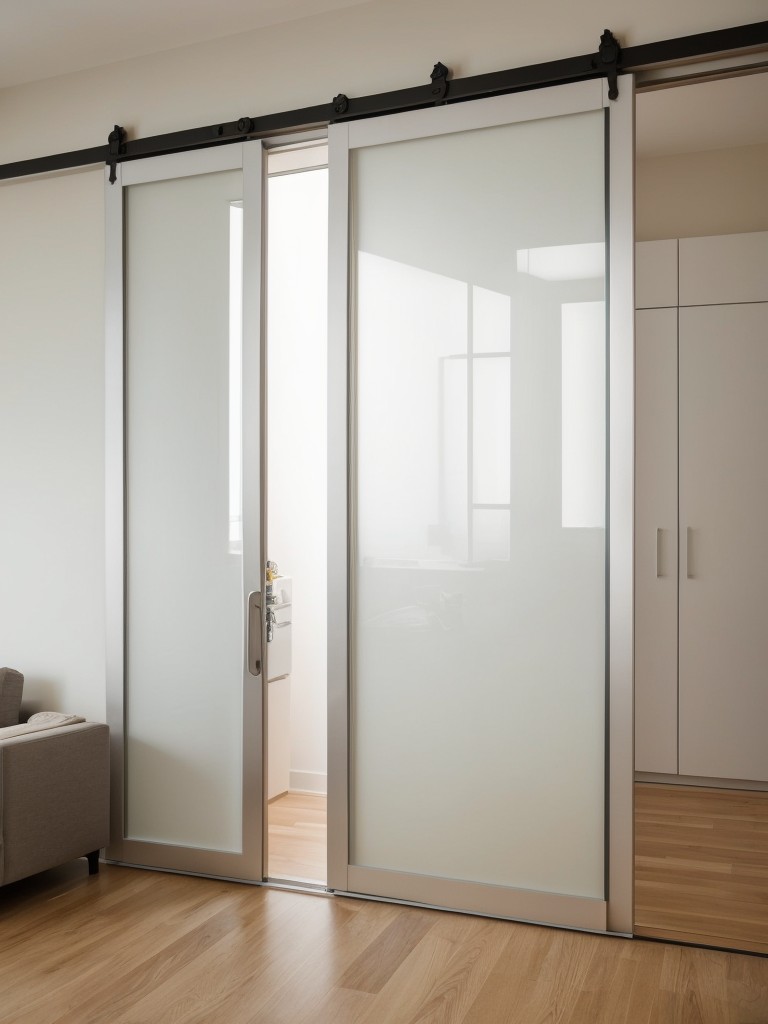 Consider using sliding doors or pocket doors to save space and create an open flow throughout the apartment.