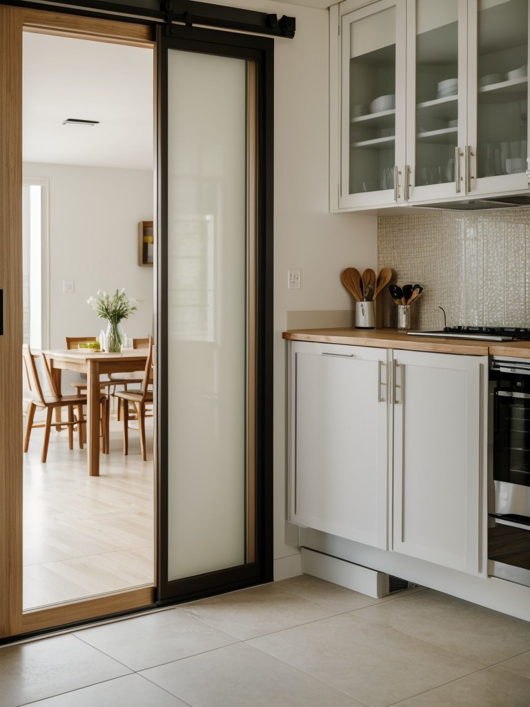 Consider installing a sliding door or a folding door to separate the kitchen from the living area.