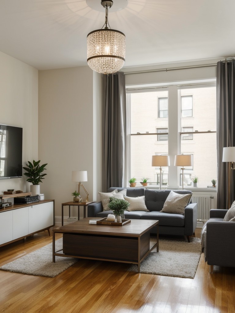 Incorporating statement lighting fixtures in a small NYC studio apartment, such as pendant lights or floor lamps, to add a touch of style and personality.