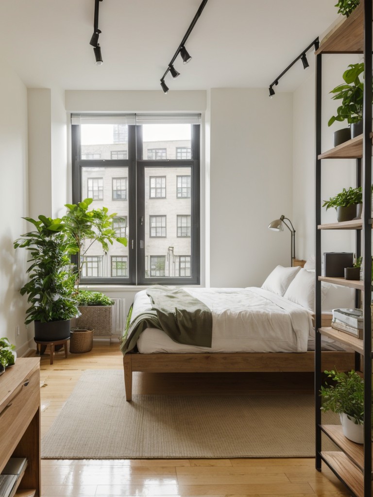 Integrating greenery and natural elements into a NYC studio apartment design to create a soothing and relaxing atmosphere.