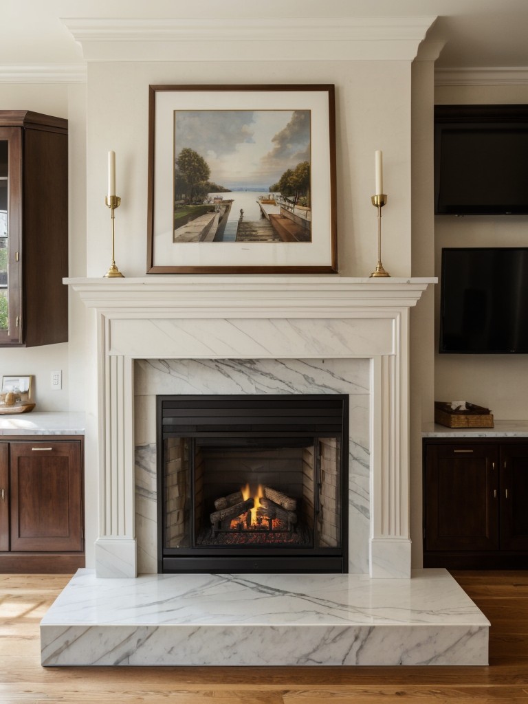 Install a fireplace with a marble surround to create a cozy and sophisticated focal point.