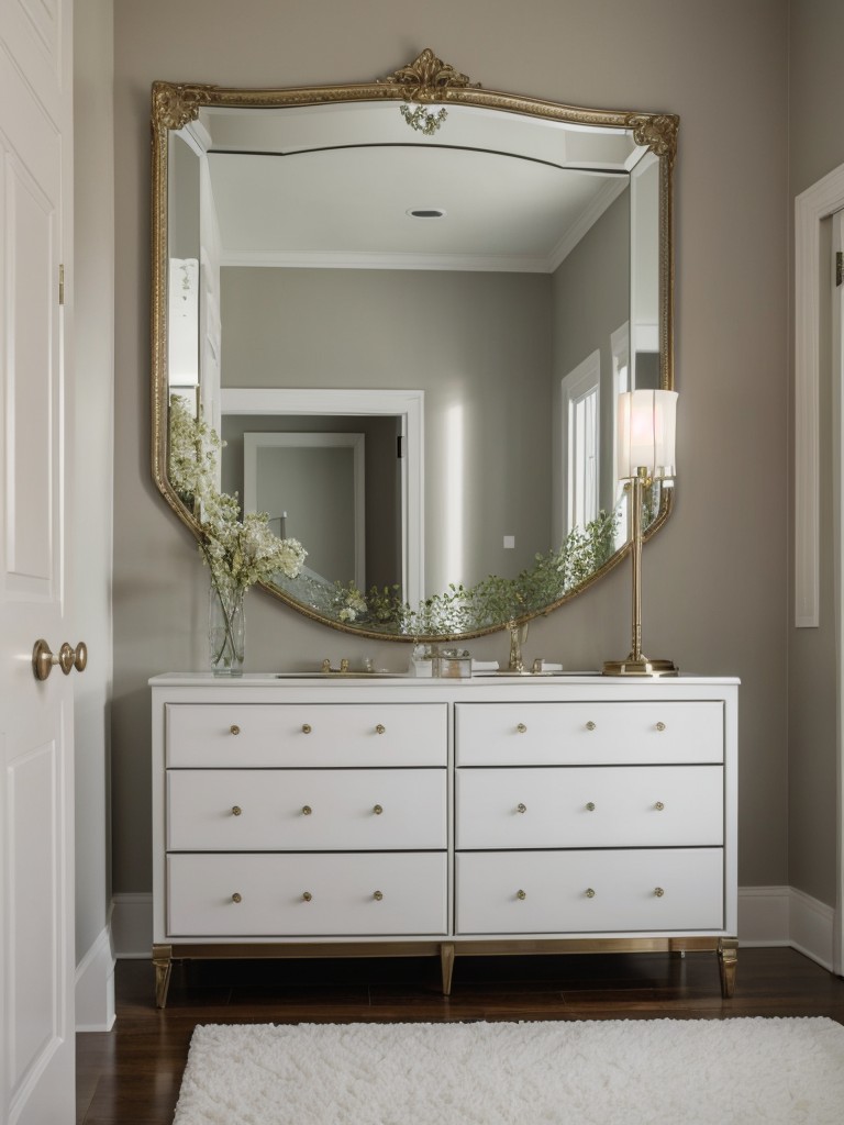 Opt for oversized mirrors to create the illusion of a larger space and enhance the glam factor.
