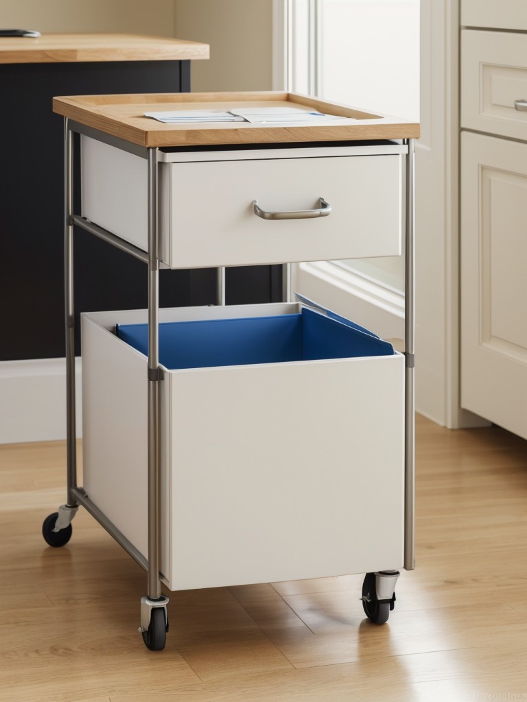 Consider using a rolling cart or a small mobile filing cabinet to keep important files and documents organized.