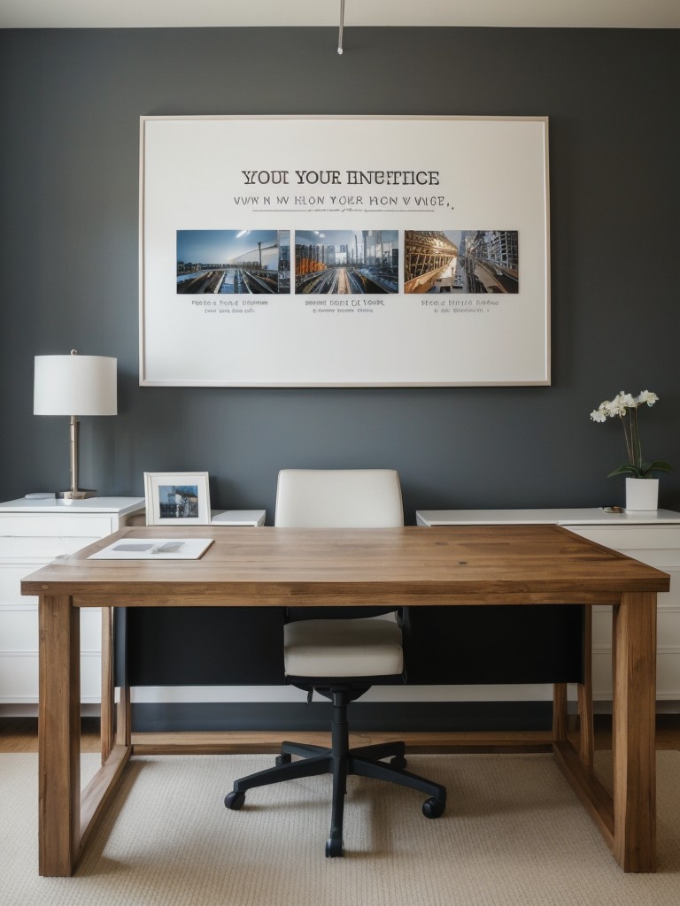 Decorate your office space with inspiring artwork, motivational quotes, or photographs to personalize the space.
