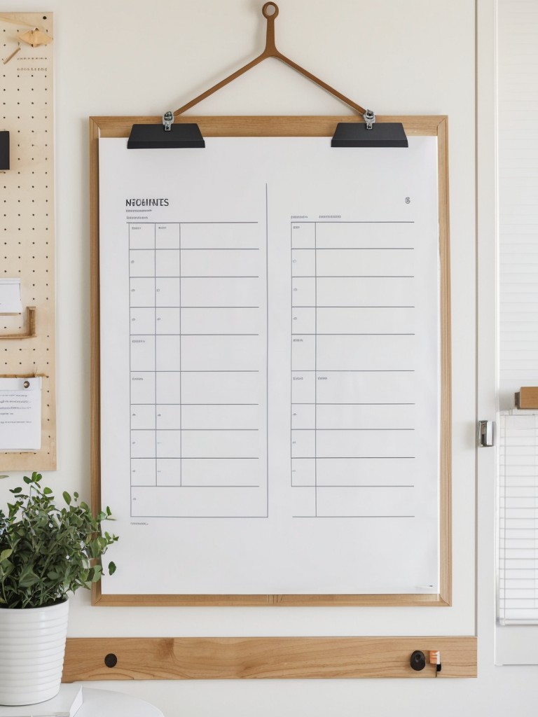 Hang a pegboard or a bulletin board to keep important papers, notes, and to-do lists in plain sight.