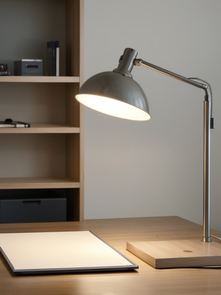 Incorporate a desk lamp or adjustable lighting options to provide task lighting for focused work.