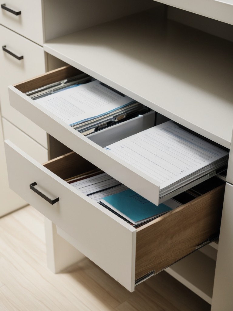 Incorporate a small filing system or folder organizers to keep your paperwork sorted and easily accessible.
