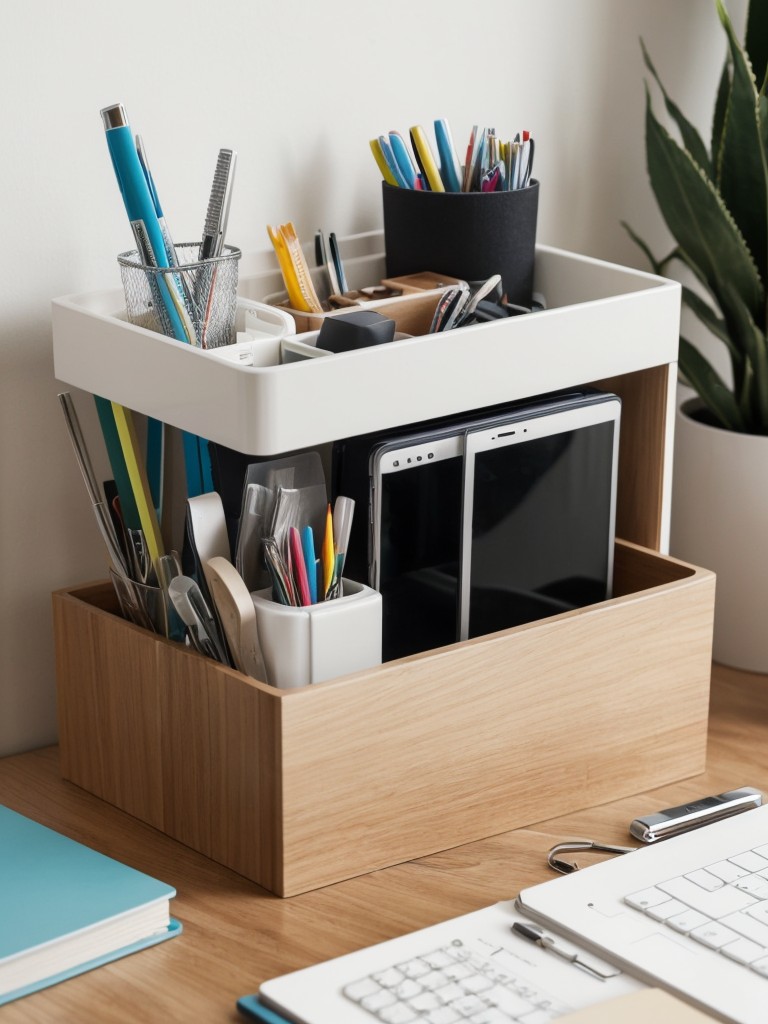 Use organizers and desk accessories to keep your office supplies organized and easily accessible.