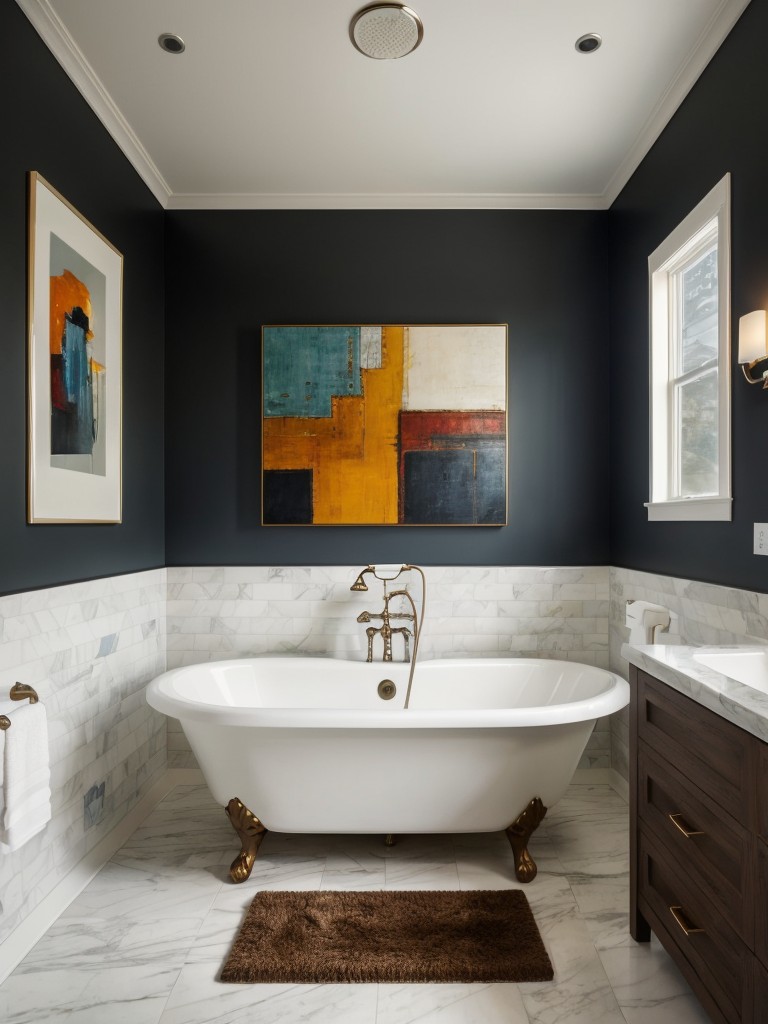 Artistic bathroom design incorporating bold artwork, statement pieces, and creative use of colors for a visually stimulating space.