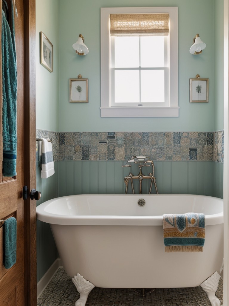 Eclectic bathroom decor with a mix of different styles, patterns, and textures for a unique and vibrant look.