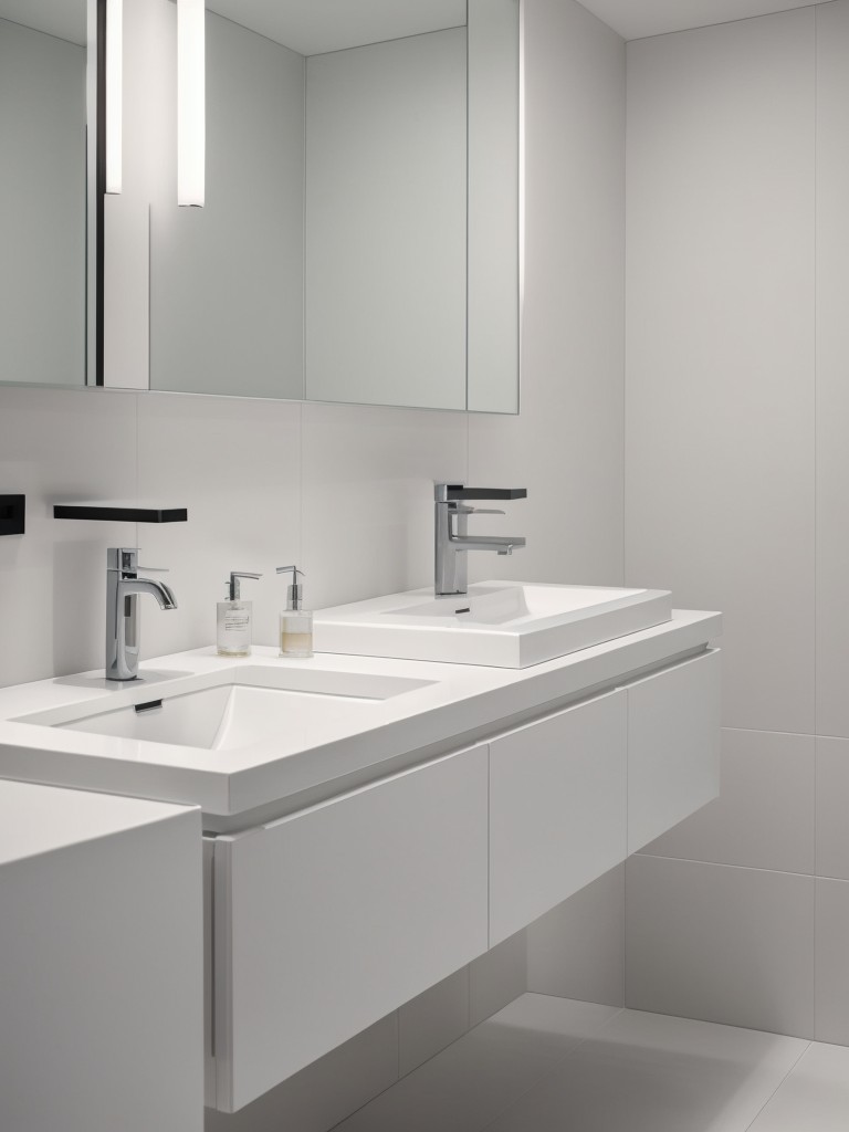 Minimalist bathroom decor with sleek fixtures, monochromatic color scheme, and clean lines for a timeless look.