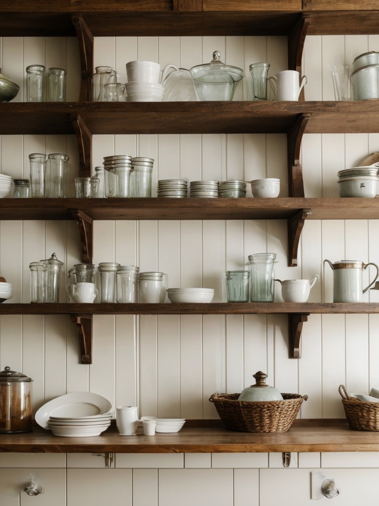 Add charm and character with open shelving to display your collection of antique dishes and glassware.