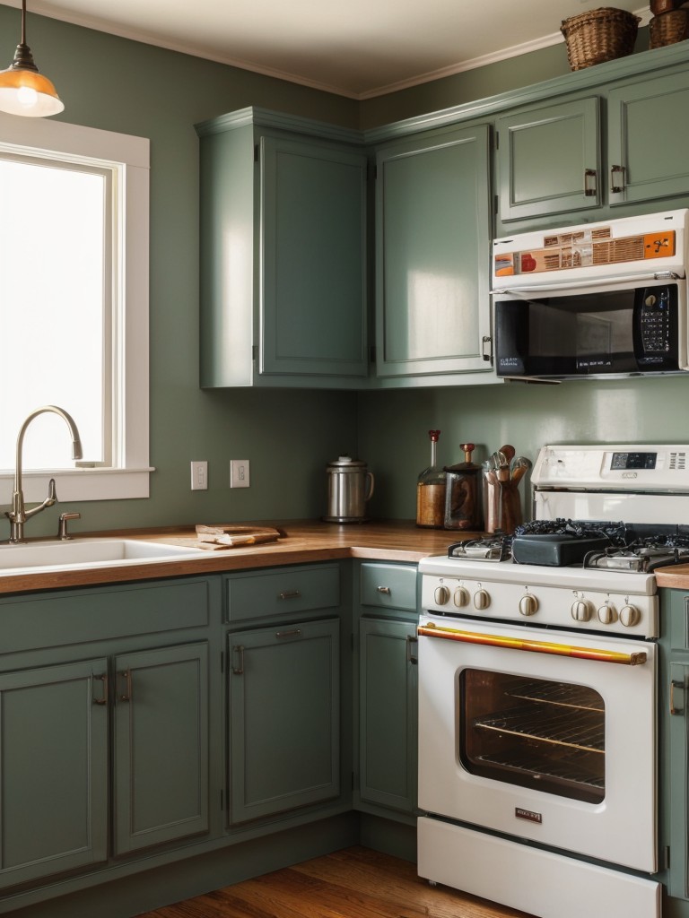 Embrace a vintage aesthetic by incorporating retro-inspired appliances, such as a colorful refrigerator or a classic stove.