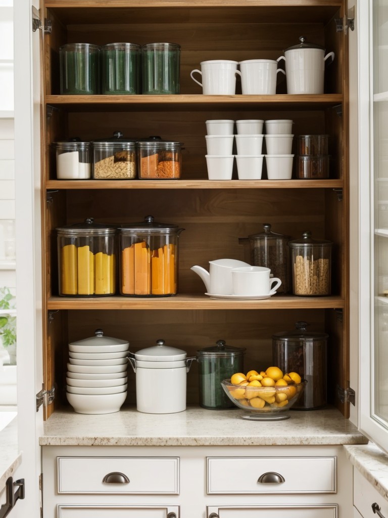 Opt for open shelving or glass-front cabinets to show off your collection of colorful dishware and add visual interest to your kitchen.