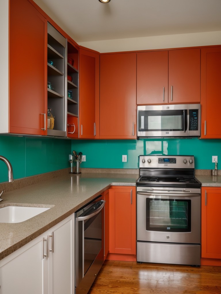 Paint your cabinets a bold and vibrant color to inject energy and personality into your old apartment kitchen.