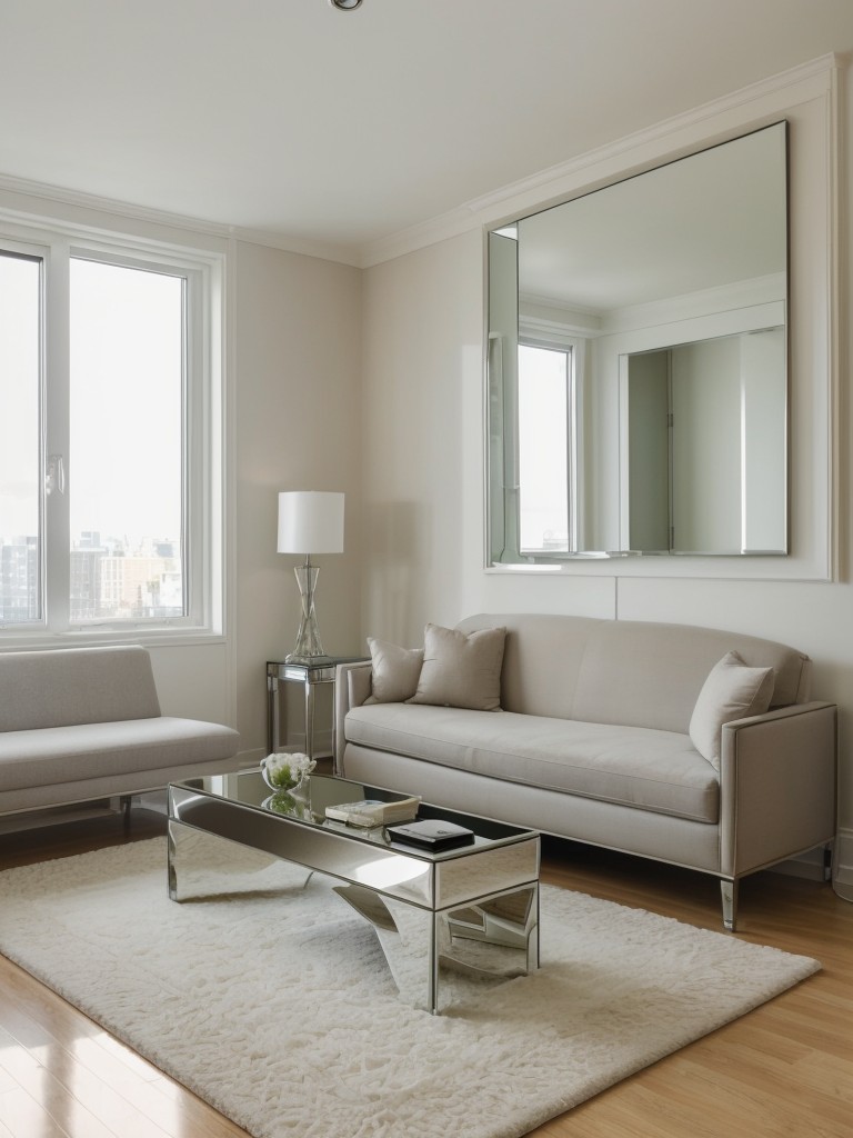 Consider using reflective surfaces, like mirrored or glass furniture pieces, to create an illusion of depth and enhance the natural light in your one-bedroom apartment.