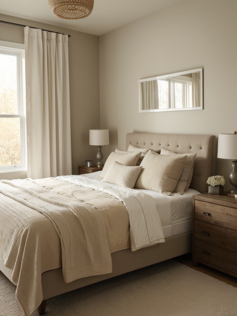 Create a cozy bedroom retreat with a neutral color palette, soft bedding, and layered textures to add warmth.