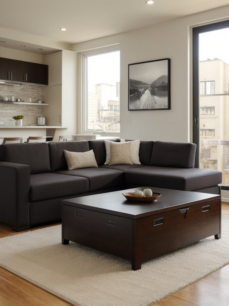 Opt for furniture with built-in storage solutions, such as ottomans or coffee tables with hidden compartments, to keep your one-bedroom apartment organized.