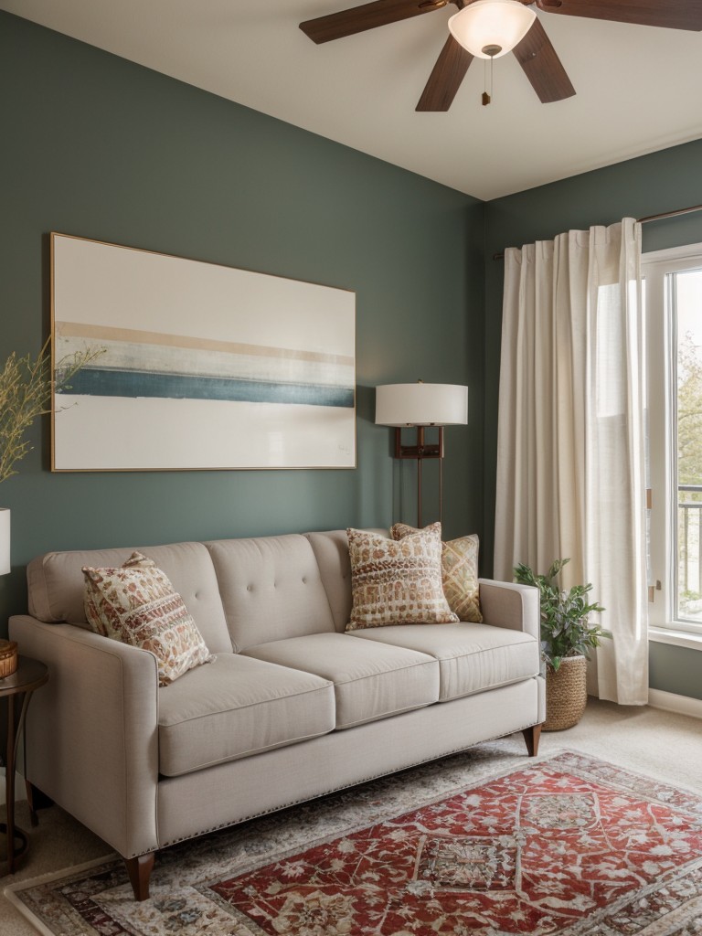Utilize small decorative accents, such as throw pillows, rugs, and curtains, to add pops of color and personality to your one-bedroom apartment.